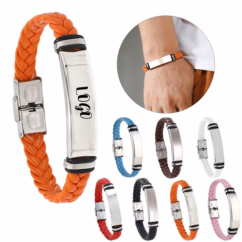 Stainless Steel Leather Braided Comfort Bracelet