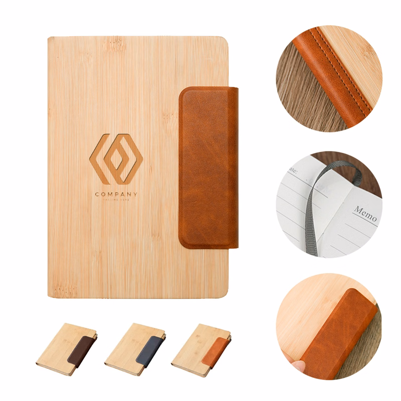 A5 Bamboo Texture Notebook with Magnetic Closure
