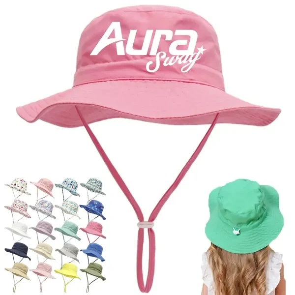 Custom Wide Brim Sun Bucket Hat with Chin Strap — Youth Outdoor Activity 1