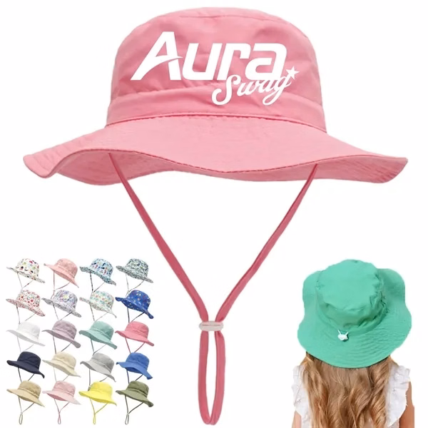 Custom Wide Brim Sun Bucket Hat with Chin Strap — Youth Outdoor Activity