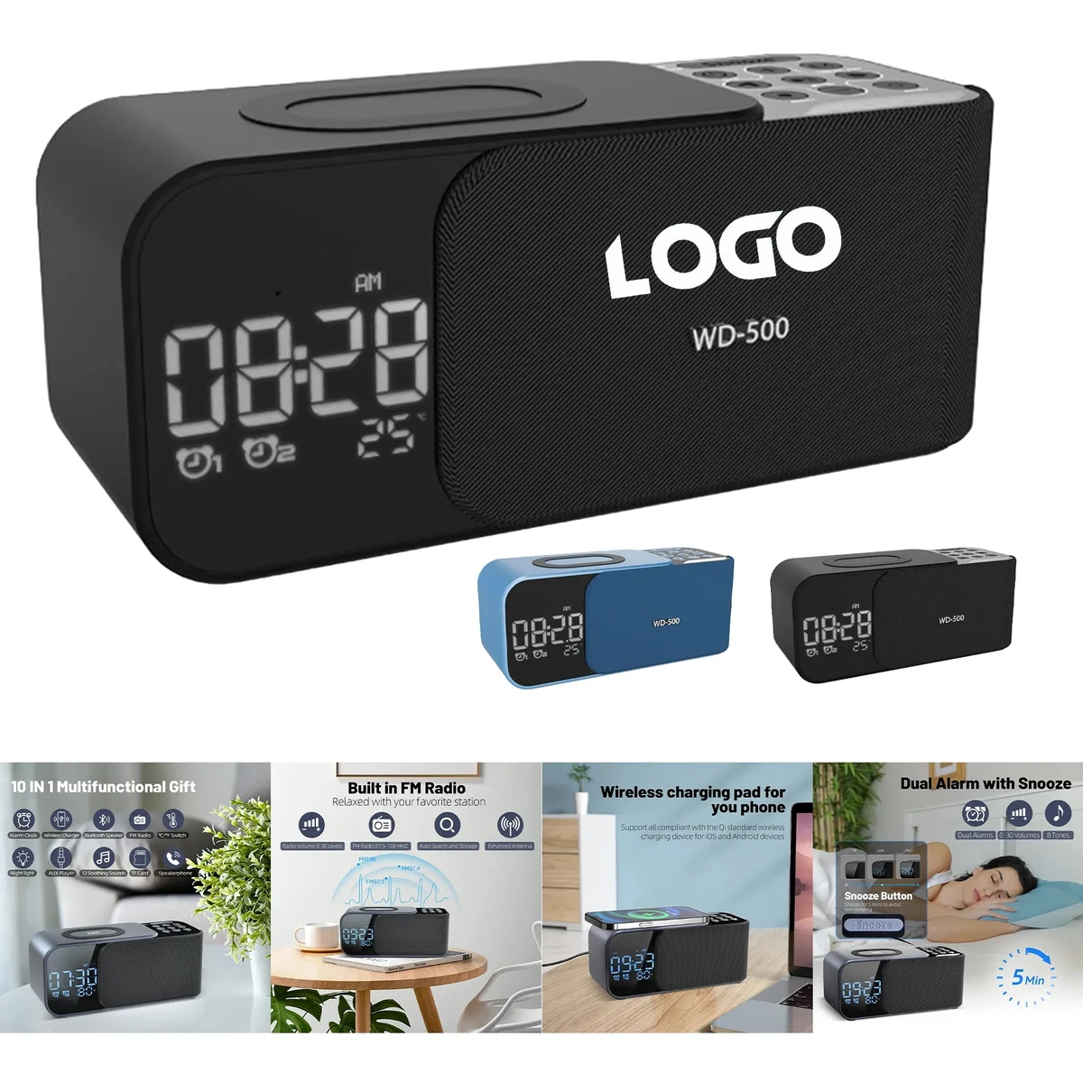 Stereo FM Radio with Wireless Charger, Alarm Clock 1