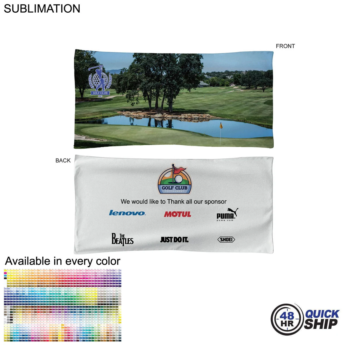 48 Hr Quick Ship - Golf Caddie Tournament Towel in Microfiber Terry, 20"x40", Sublimated 2 sides 1