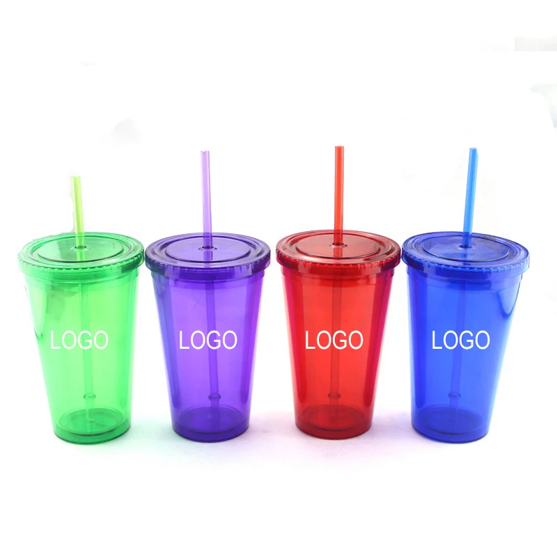 16oz double wall plastic tumbler cups with lid and straw 1