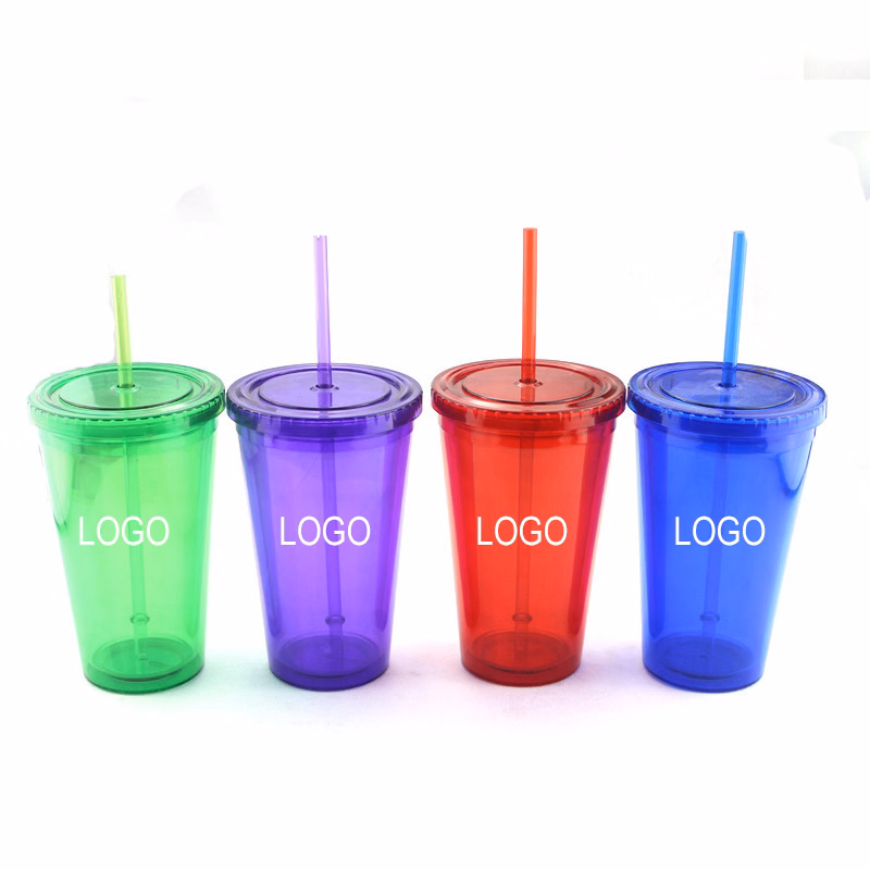 16oz double wall plastic tumbler cups with lid and straw