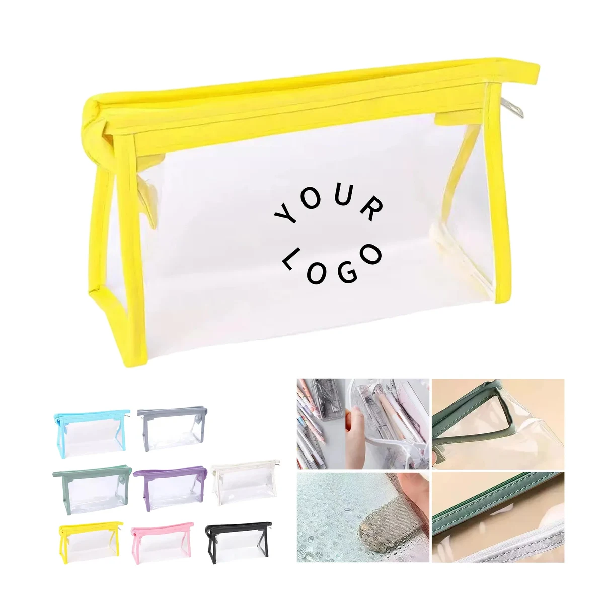 Clear Vinyl Toiletry Pouch, custom plastic bag with logo imprint 1