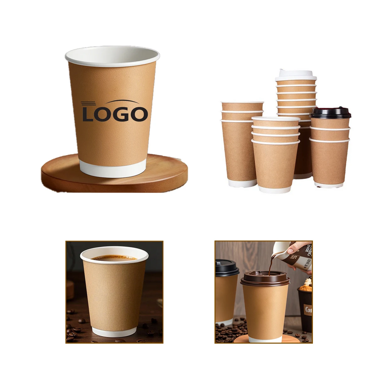 Custom Color Logo Kraft Double Wall Coffee Cups 1