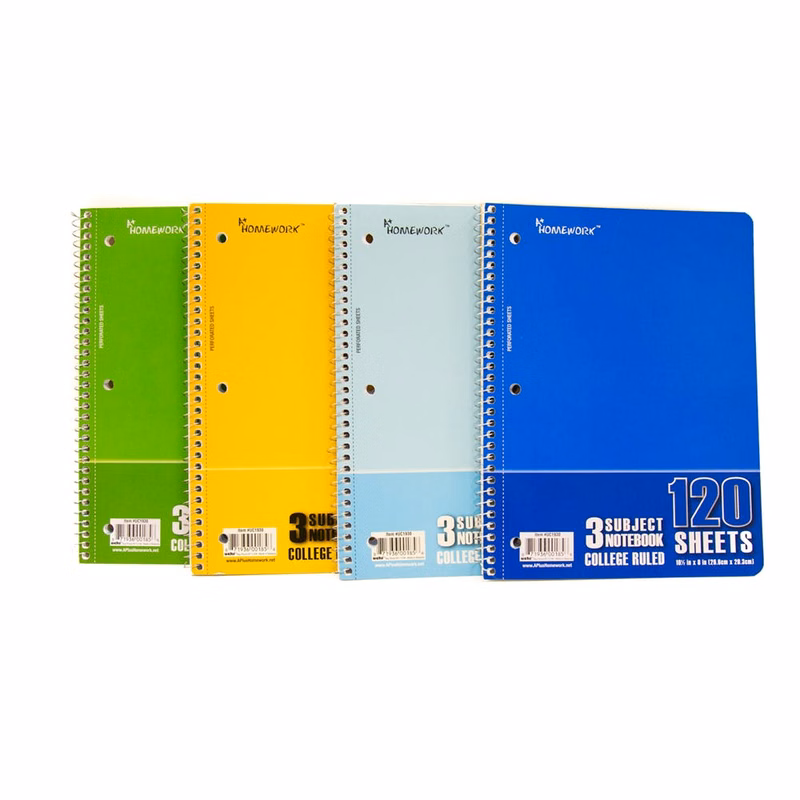 3 Subject College Ruled Spiral Notebooks - 120 sheets 8 Colors