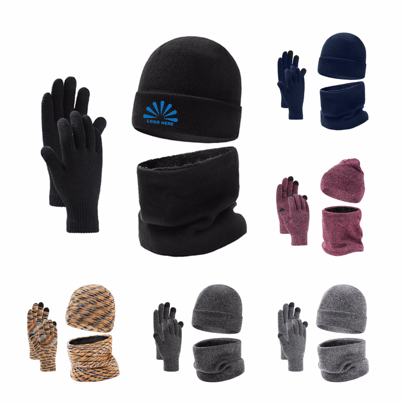 Winter Beanie Hat Scarf Touchscreen Gloves Set