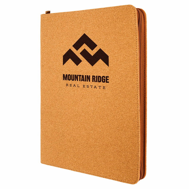 9 1/2" x 12" Cork with Zipper Portfolio with Notepad