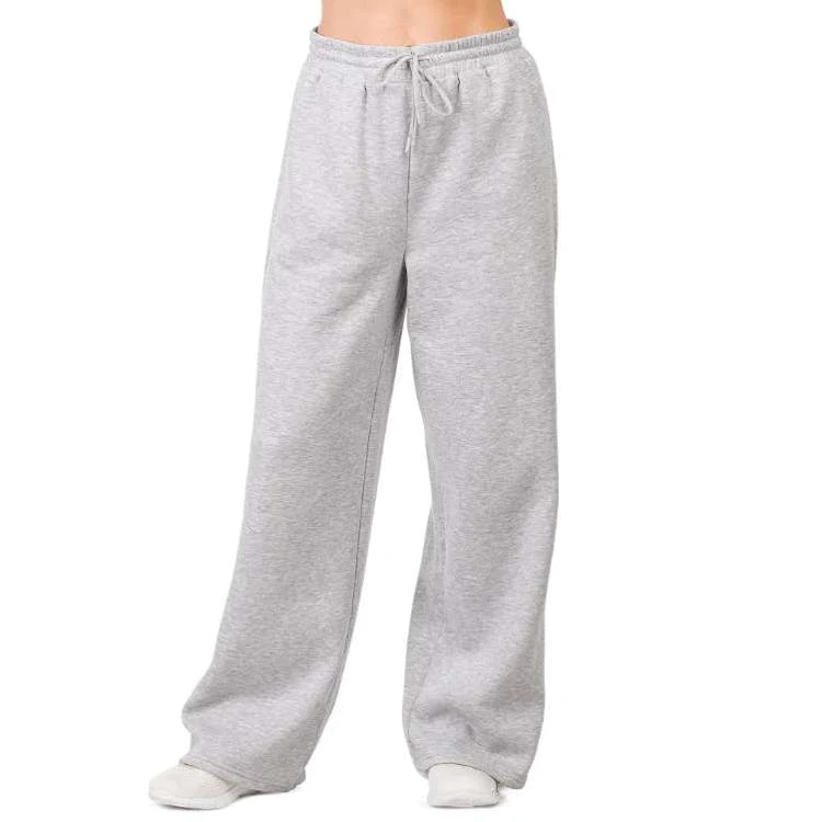Ladies Fleece Wide-Leg Sweatpants - Small Heather Gray 1