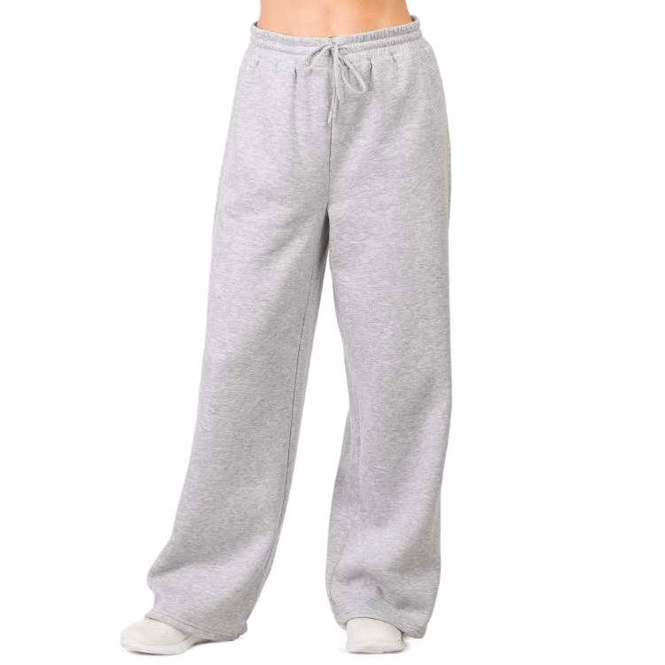 Ladies Fleece Wide-Leg Sweatpants - Small Heather Gray