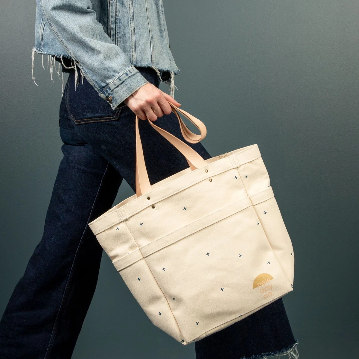 Market Tote - Heavyweight Canvas with Leather, custom tote bag with logo imprint 1