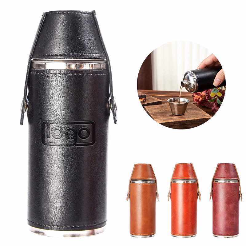 8oz Stainless Steel Flask w/ PU Leather Holder