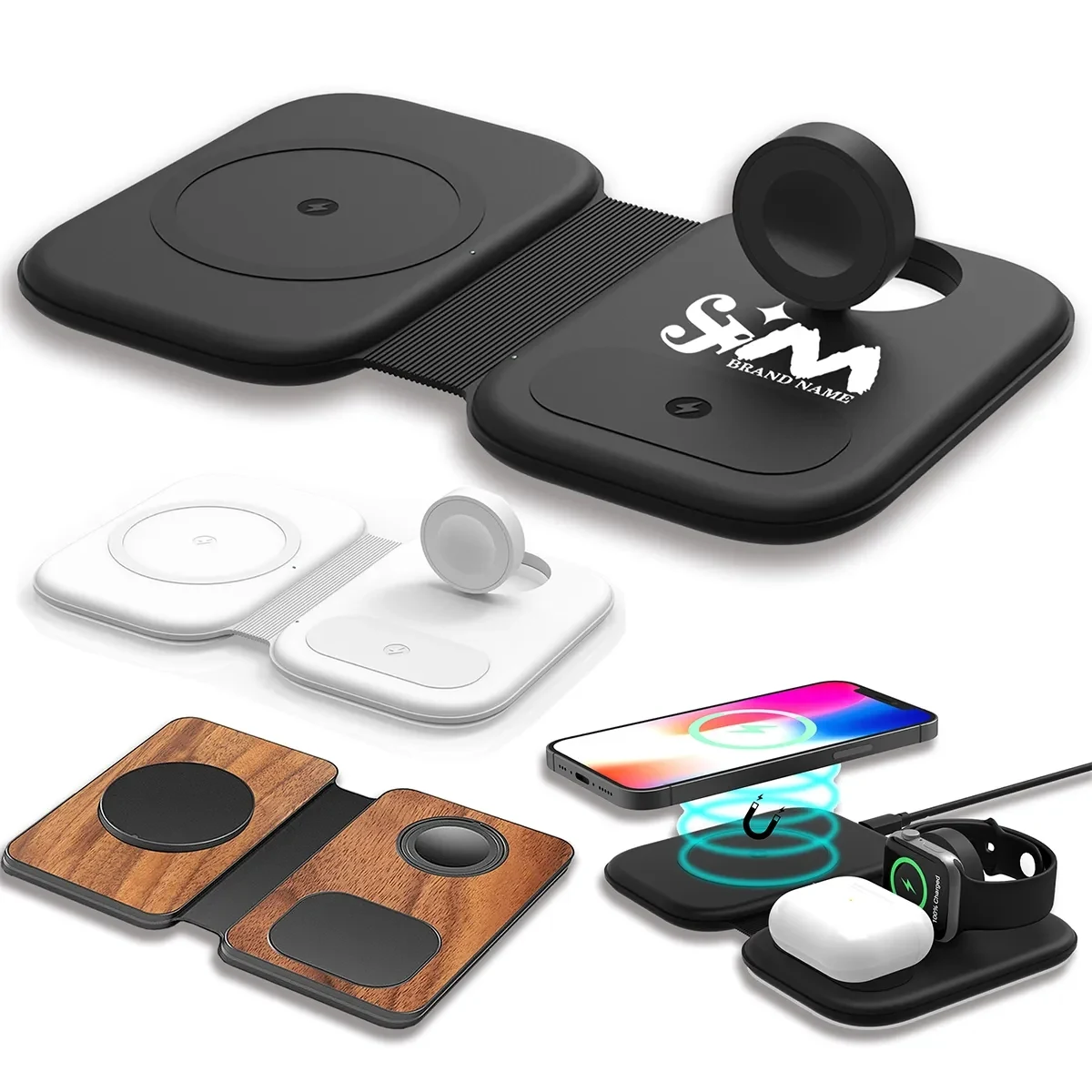 3 In 1 Bamboo Wood Magnetic Folding Fast Wireless Charger 1