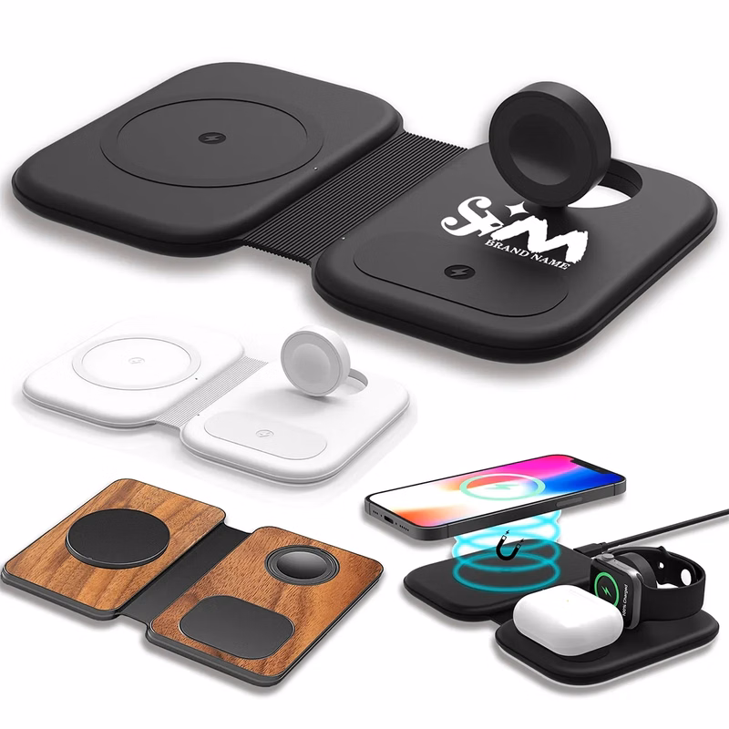 3 In 1 Bamboo Wood Magnetic Folding Fast Wireless Charger