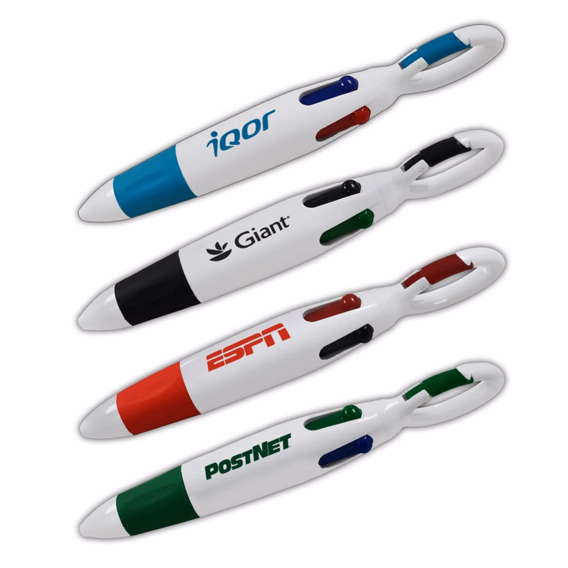 4-Color Ballpoint Custom Pen With Carabiners Clip