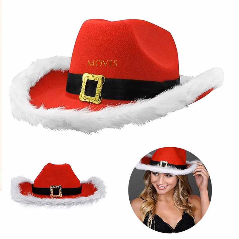 Santa Claus Christmas Hat With White Light Fur Trim