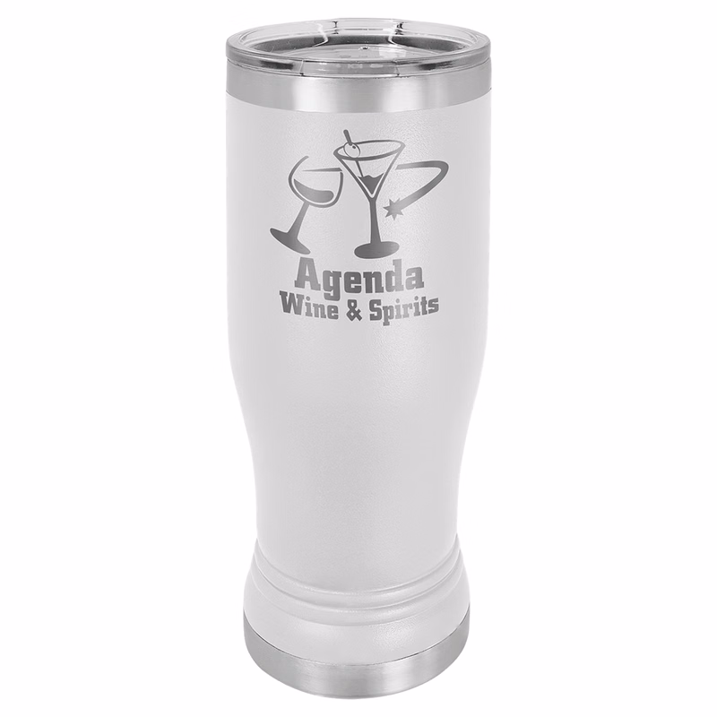 White 14 oz. Polar Camel Pilsner with Clear Lid