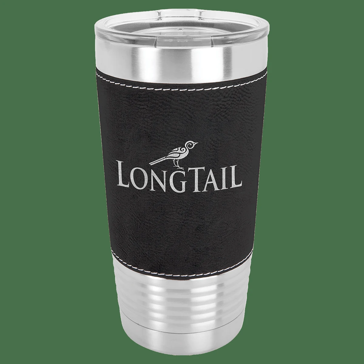 Polar Camel 20 oz. Black/Silver Leatherette Tumbler with Clear Lid 1