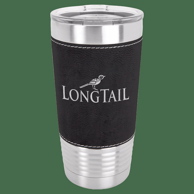 Polar Camel 20 oz. Black/Silver Leatherette Tumbler with Clear Lid