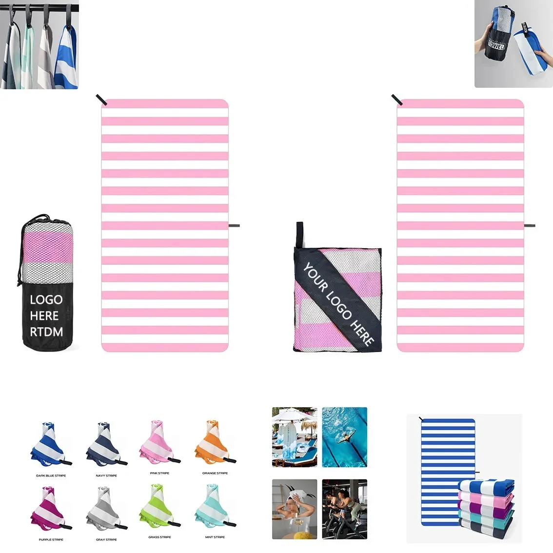 Beach towel with round/square mesh pocket 1