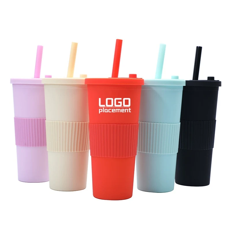 Customized double-layer large hole straw plastic cup 1