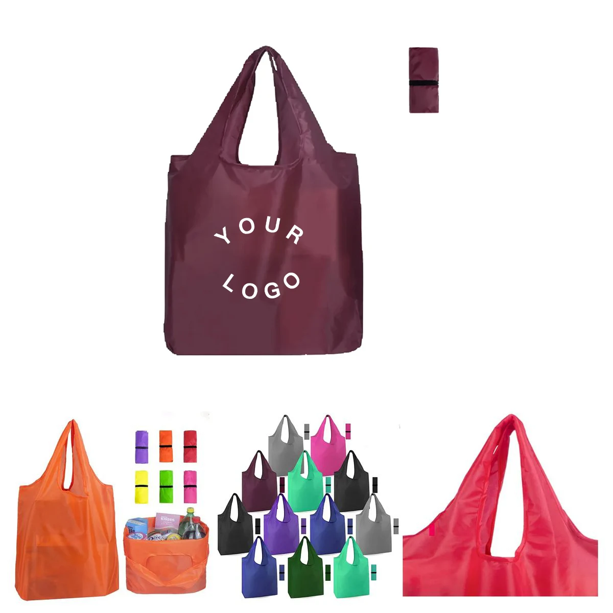 Foldable Polyester Shopping Tote Bag, custom tote bag with logo imprint 1
