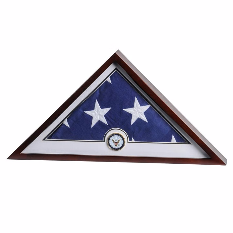 US Flag Display Case with Navy Medallion - Display Case with Flag