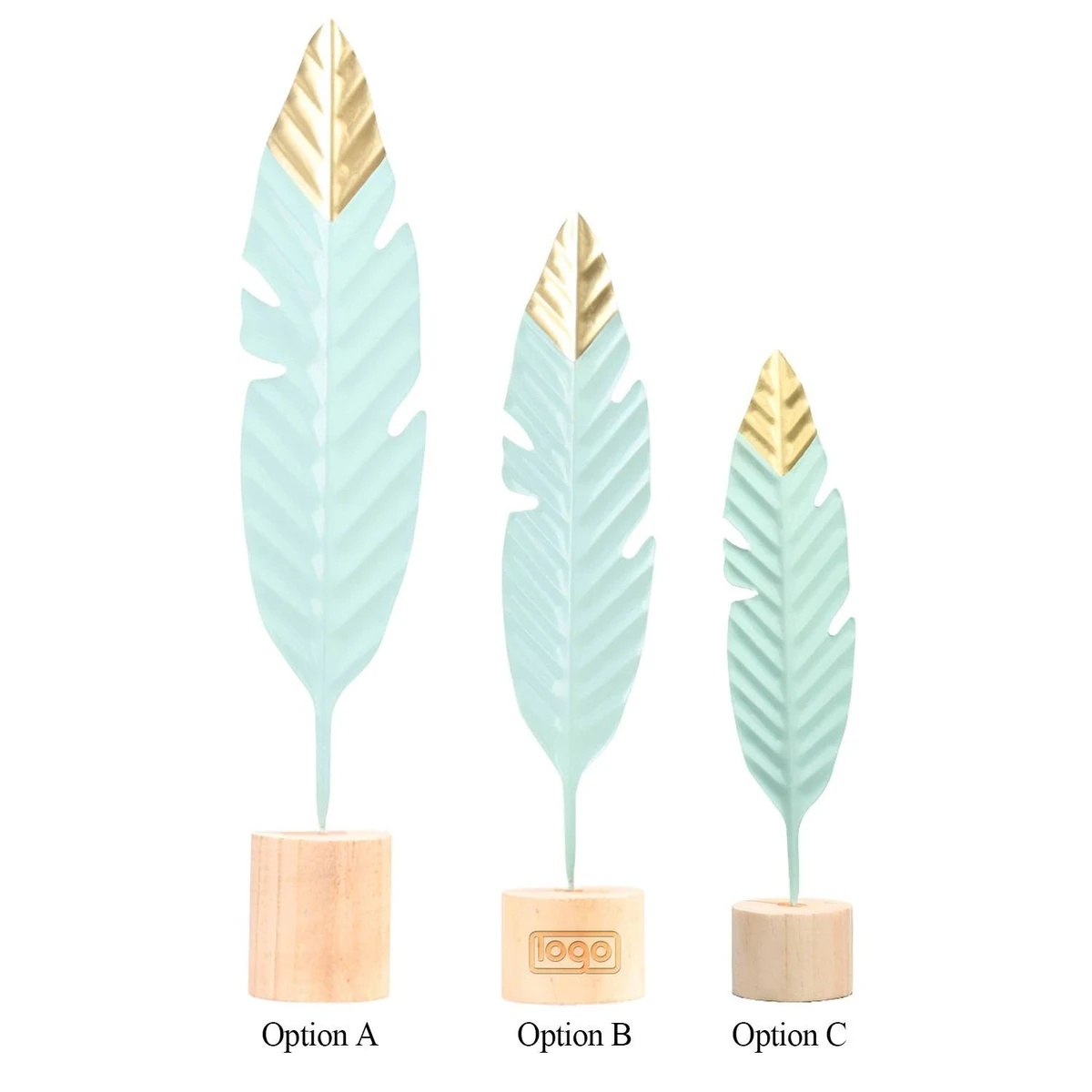 Elegant Home Decor Feather Decoration W/ Wooden Base 1