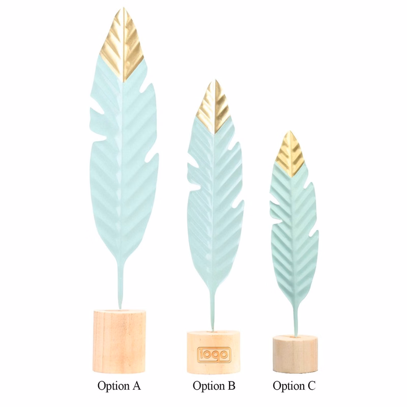 Elegant Home Decor Feather Decoration W/ Wooden Base