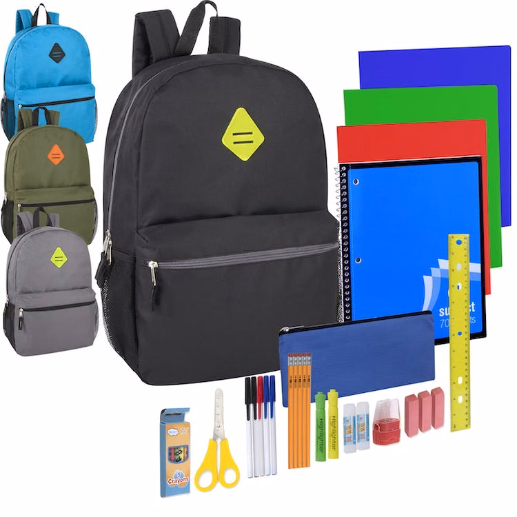Boys' School Supply Kits in 19" Backpacks - 30 Pieces