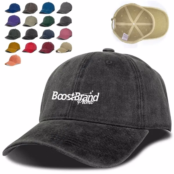 Custom Washed Cotton Baseball Cap with Adjustable Strap — Vintage-Style Branded Headwear