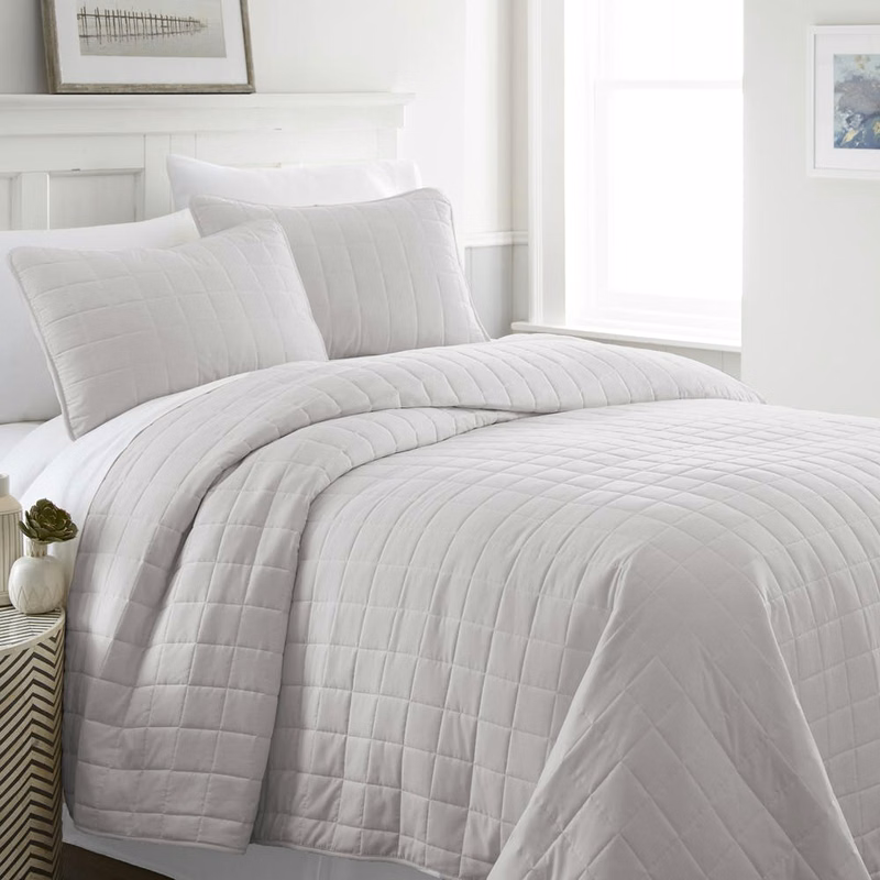 Quilted Coverlet Sets - Gray Queen 3 Piece