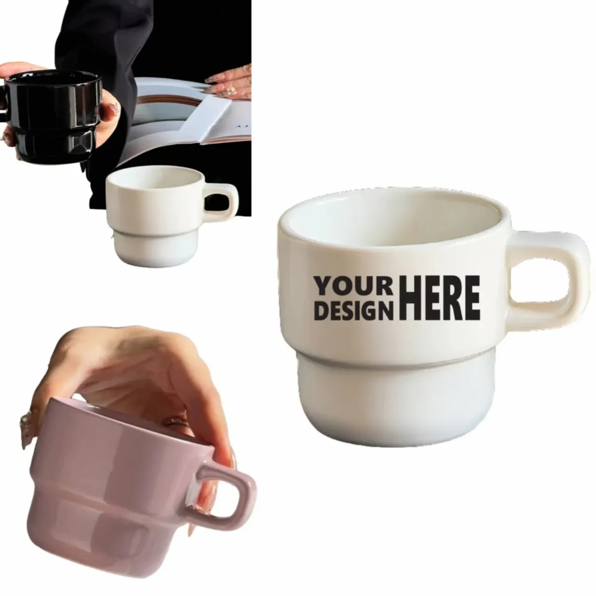 Stackable Ceramic Mug, Custom Logo, Wedding Favor, Home Use 1