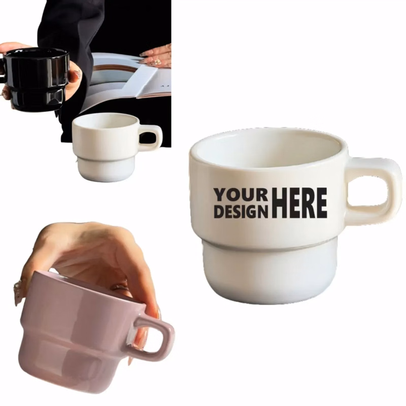 Stackable Ceramic Mug, Custom Logo, Wedding Favor, Home Use
