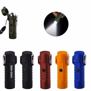 Rechargeable LED Flashlight Waterproof Case With Dual Arc Lighter