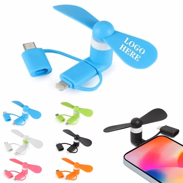 Custom Rubber Phone Fan with USB/Type-C/Lightning — Portable Desk Cooling Giveaway