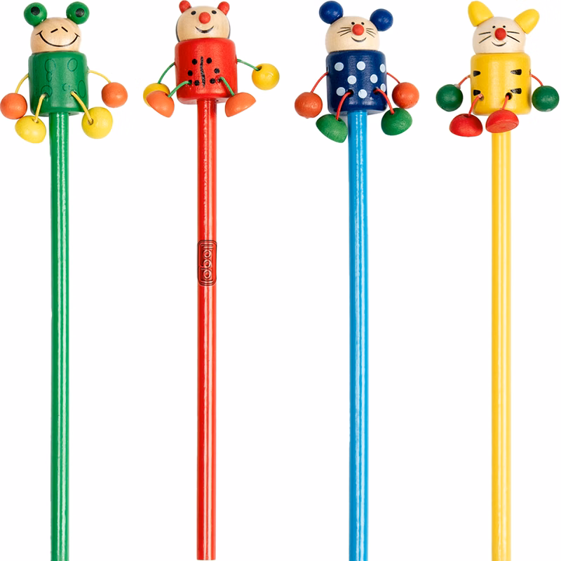 Cute Cartoon Wooden Pencils with Animal Toppers for Kids