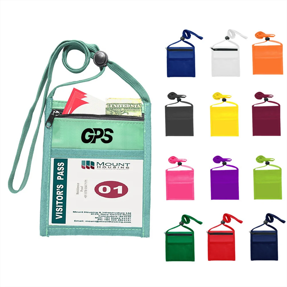 70D Nylon Neck Wallet with Pockets & Lanyard & zipper 1