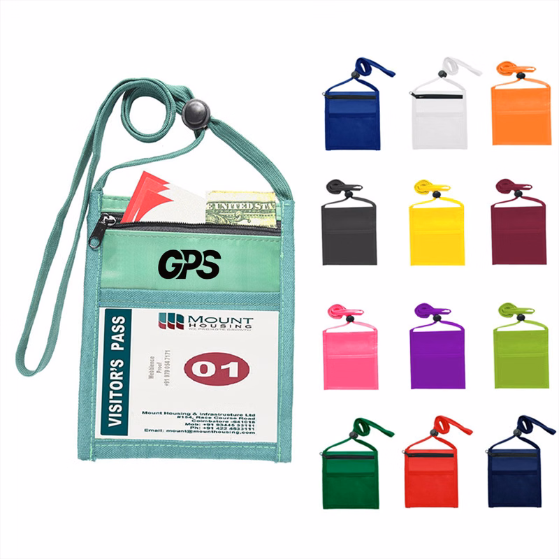 70D Nylon Neck Wallet with Pockets & Lanyard & zipper