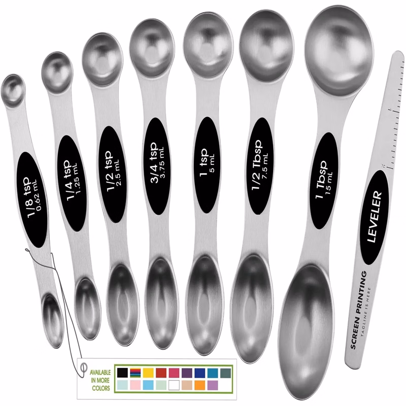 Set of 8 Stainless Steel Magnetic Measuring Spoons