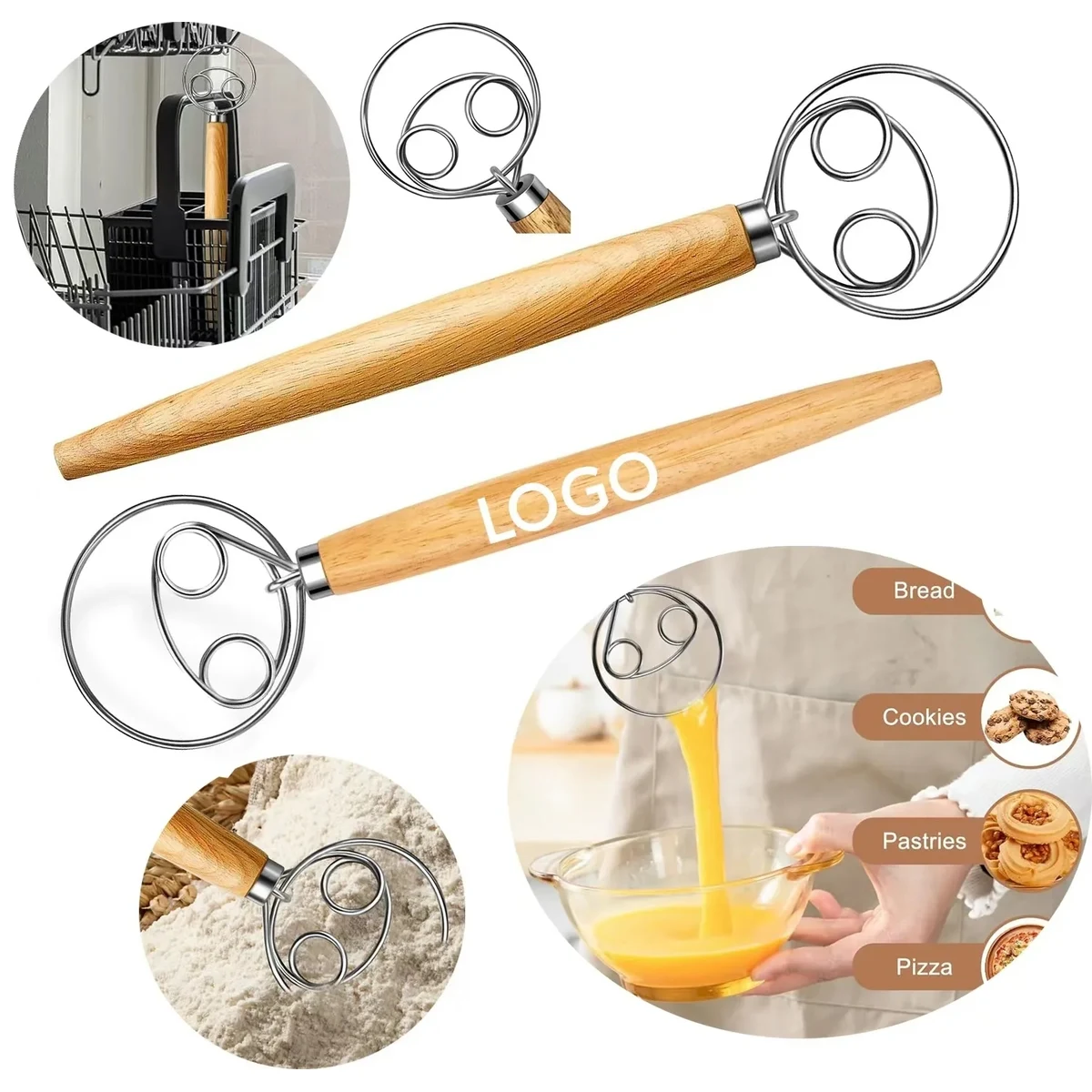 Wooden Handle Bread Dough Whisk 1