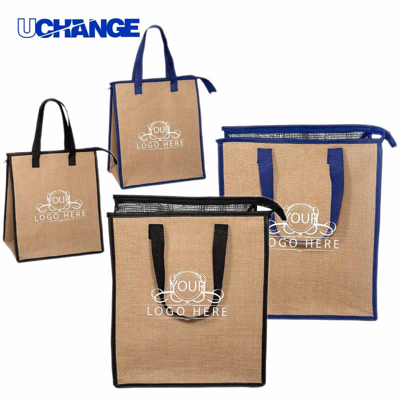 Insulated Jute Lunch Tote Bag