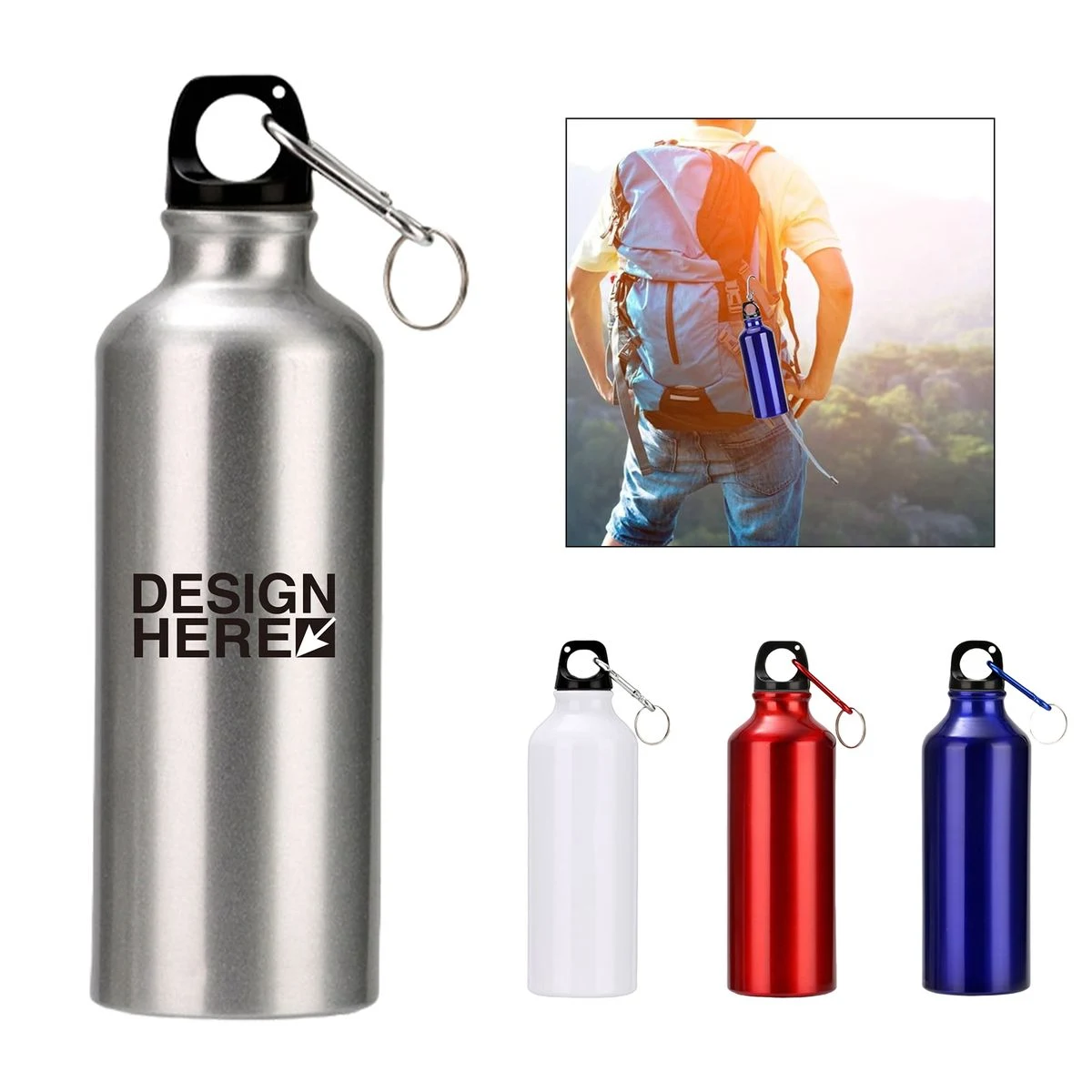 17Oz Aluminum Travel Bottle with Carabiner Leak Proof 1