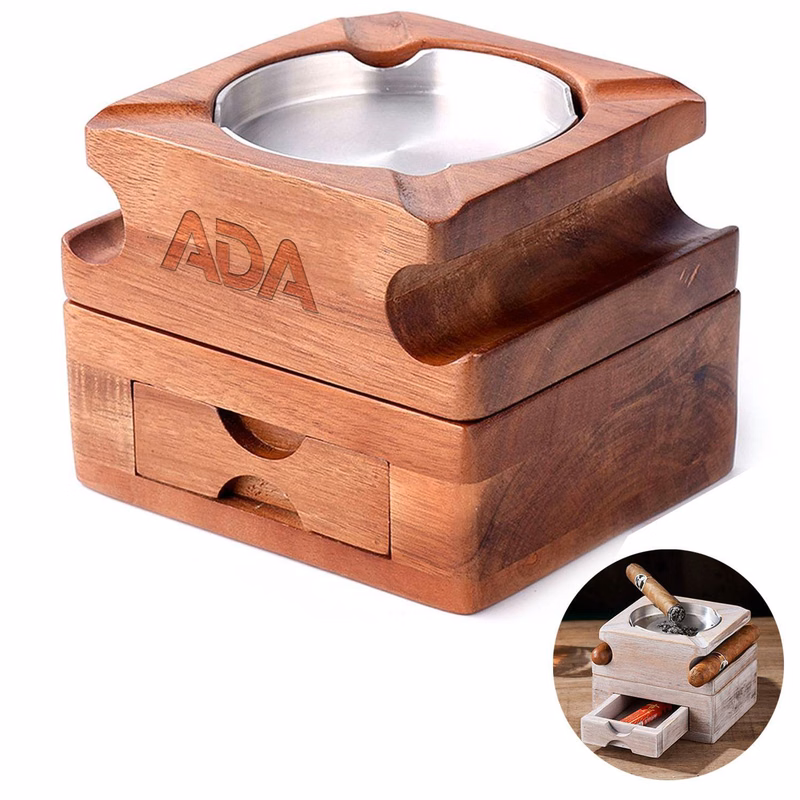 Detachable Wooden Cigar Ashtray w/ Drawer
