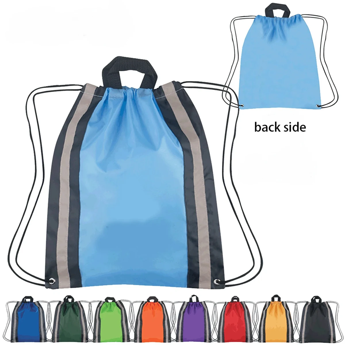 210D Poly Reflective Stripes Drawstring Backpack 1
