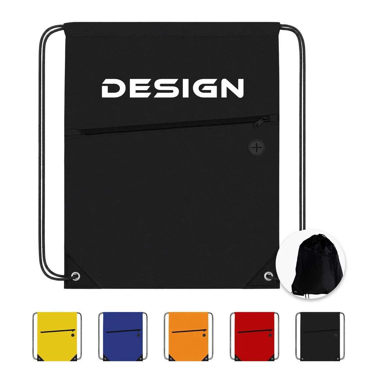 Polyester Zipper Pocket Drawstring Gym Sack Backpack 1