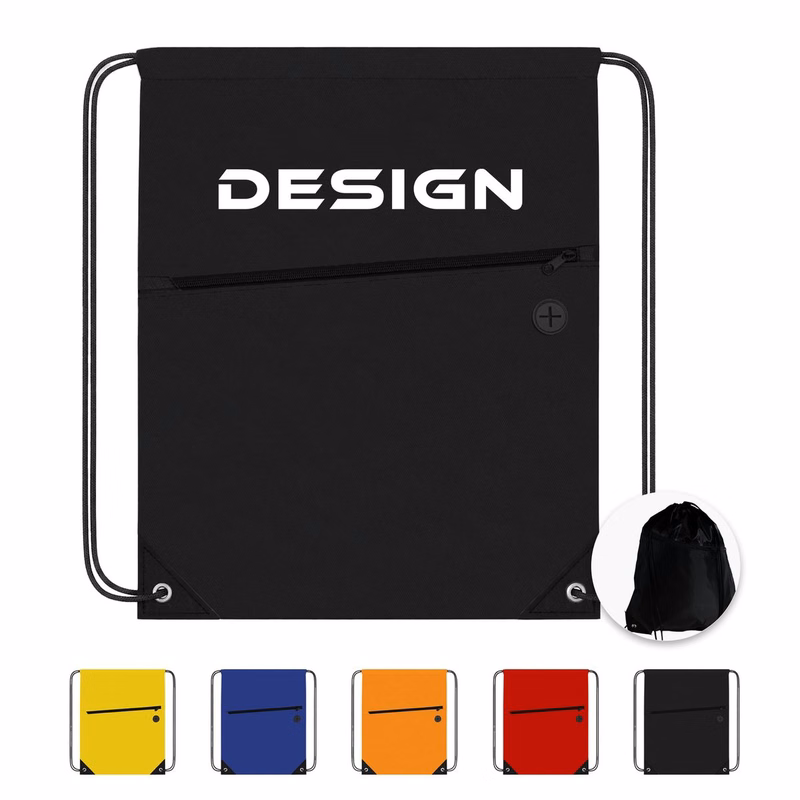 Polyester Zipper Pocket Drawstring Gym Sack Backpack