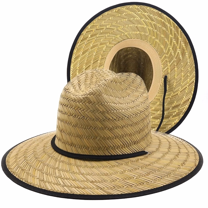 Woven Label Printed Natural Straw Lifeguard Hat