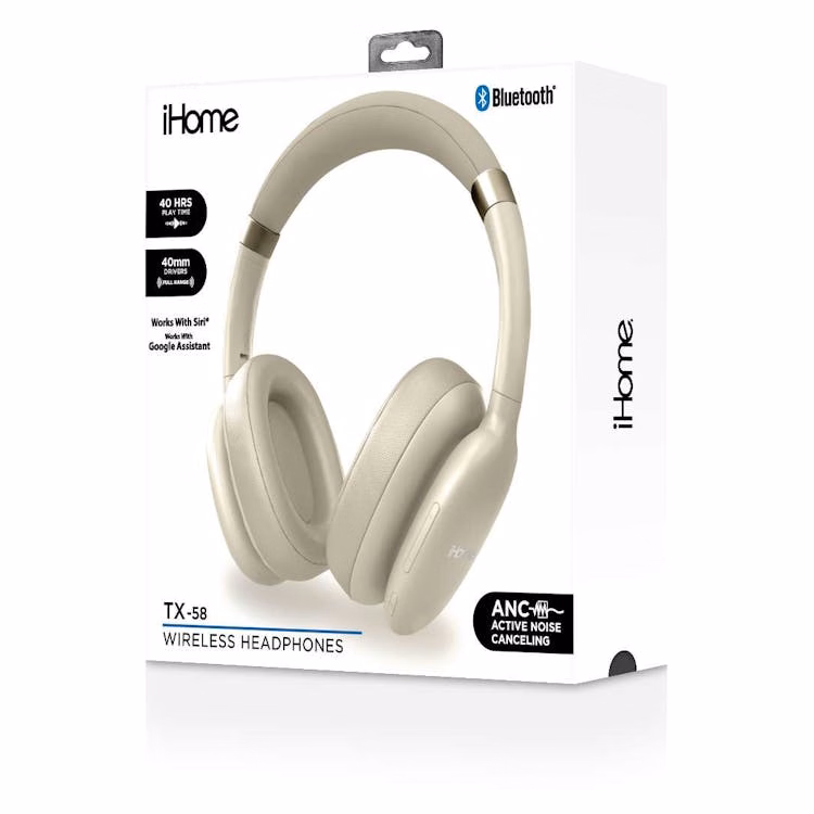 iHome Wireless Headphones with Active Noise Cancelling - Beige